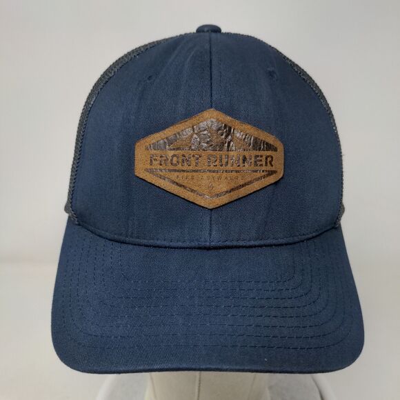 Front Runner Leather Patch Fitted Mesh Back Trucker Hat Blue One Size - Picture 2 of 7